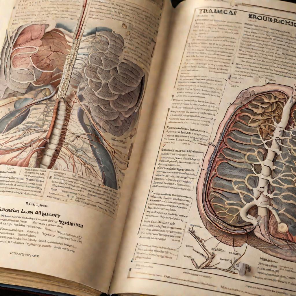 Страница медицинского учебника с изображением дыхательной системы
