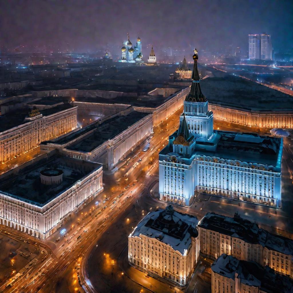 Вечерний городской пейзаж Москвы сверху осенью