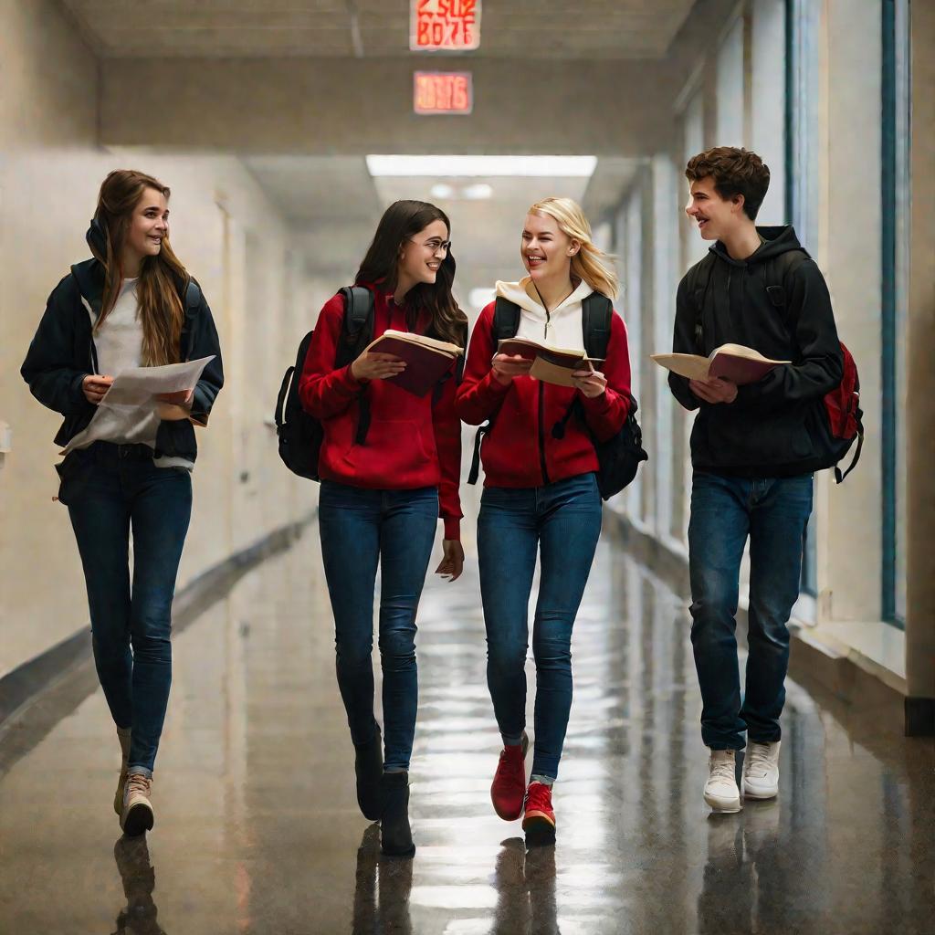 Студенты в коридоре колледжа