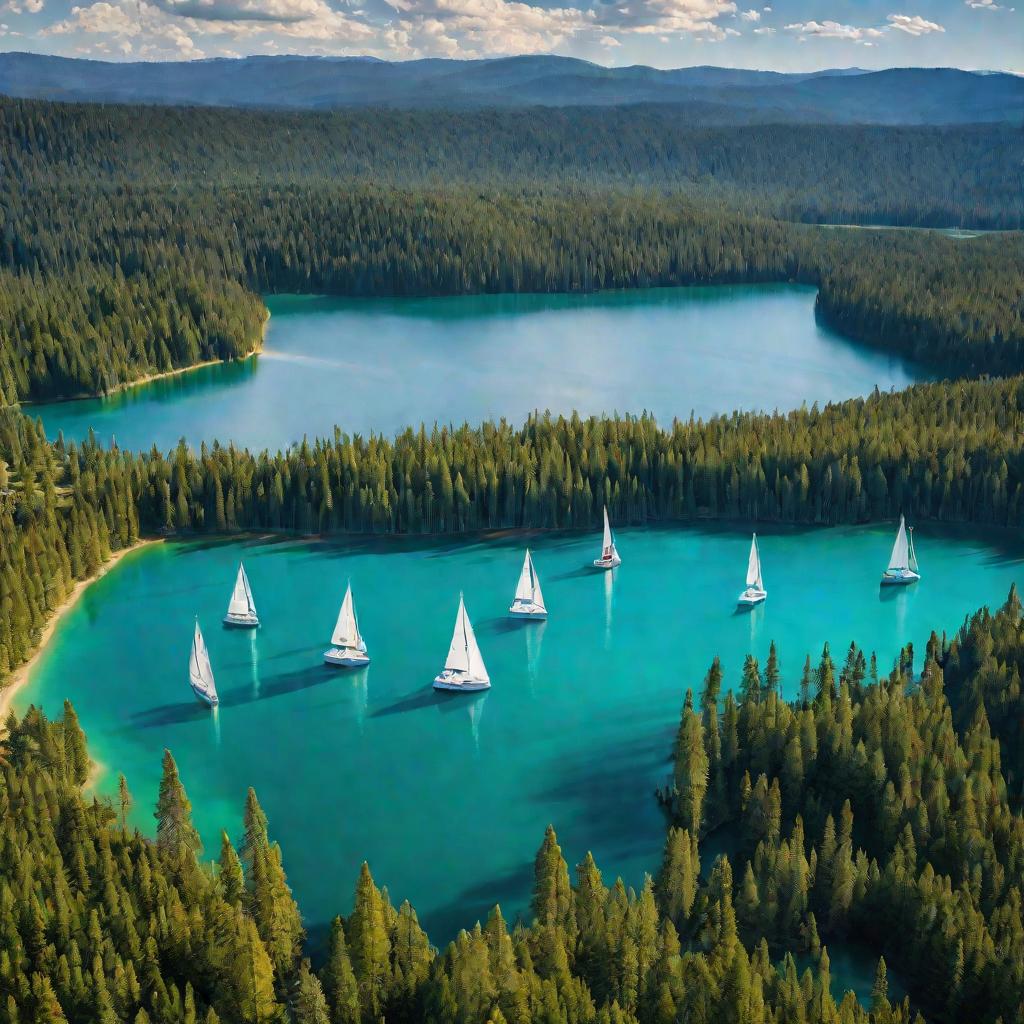 Пейзаж озера с лодками