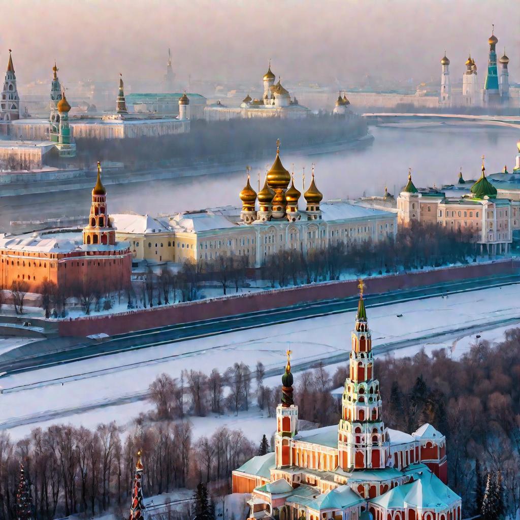 Зимний вид Кремля в тумане