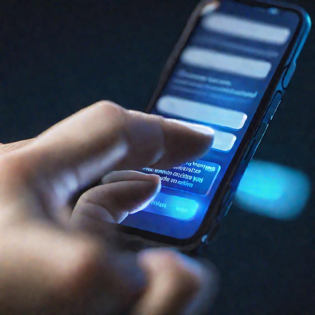 Палец нажимает на синюю активную ссылку в тексте на экране смартфона