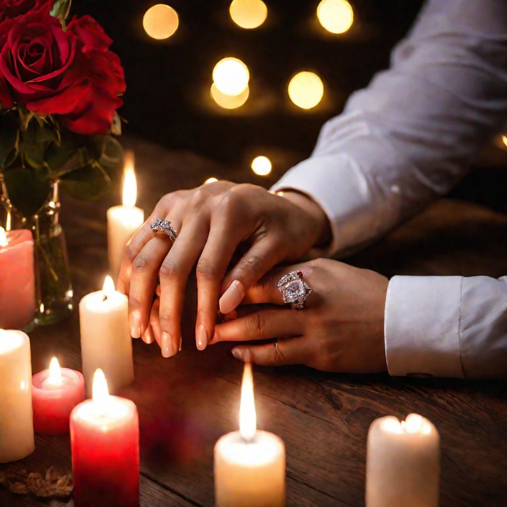 Руки пары со свадебными кольцами