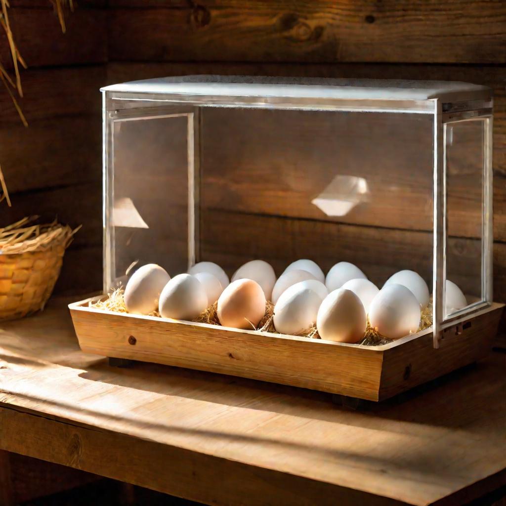 Инкубатор с яйцами гусей