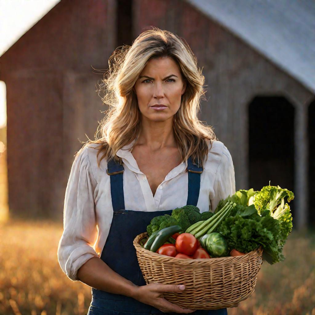 Портрет фермерши с овощами.