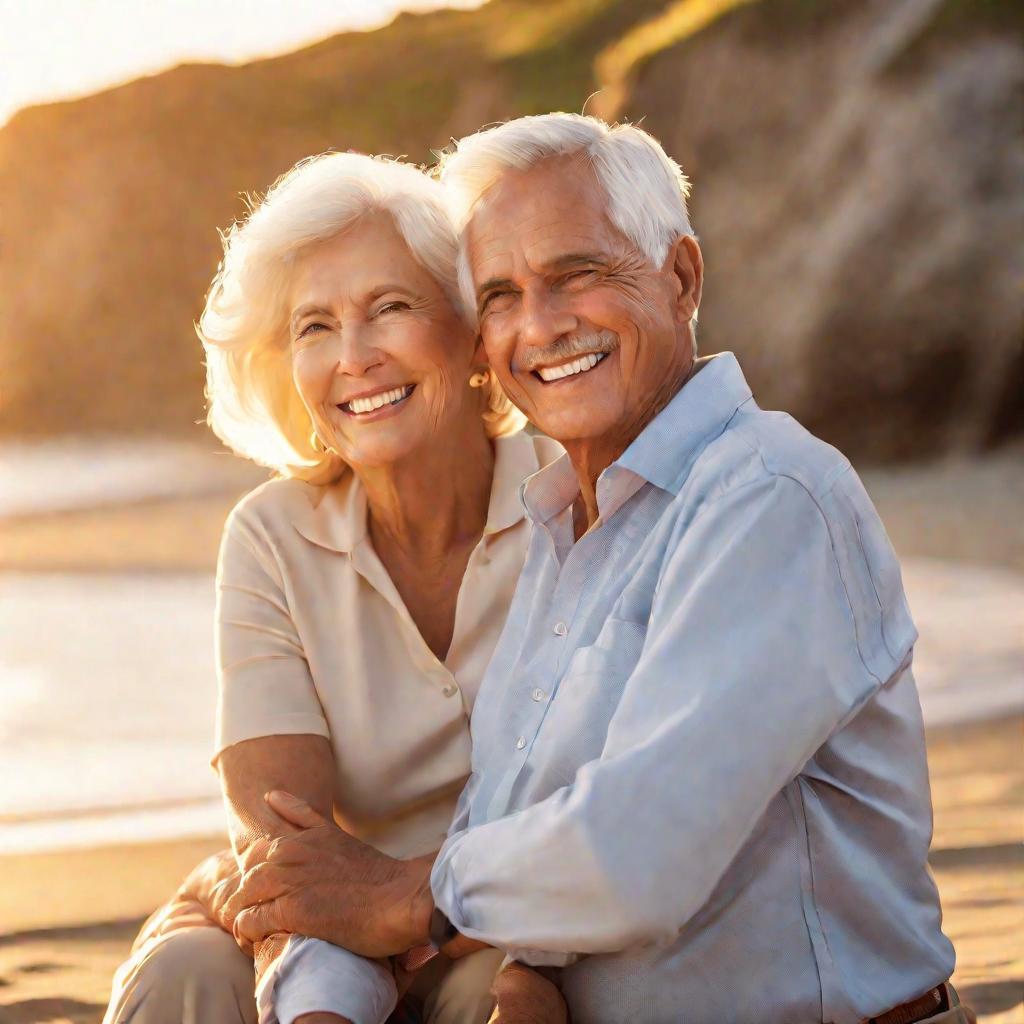 Пожилая пара отдыхает на пляже
