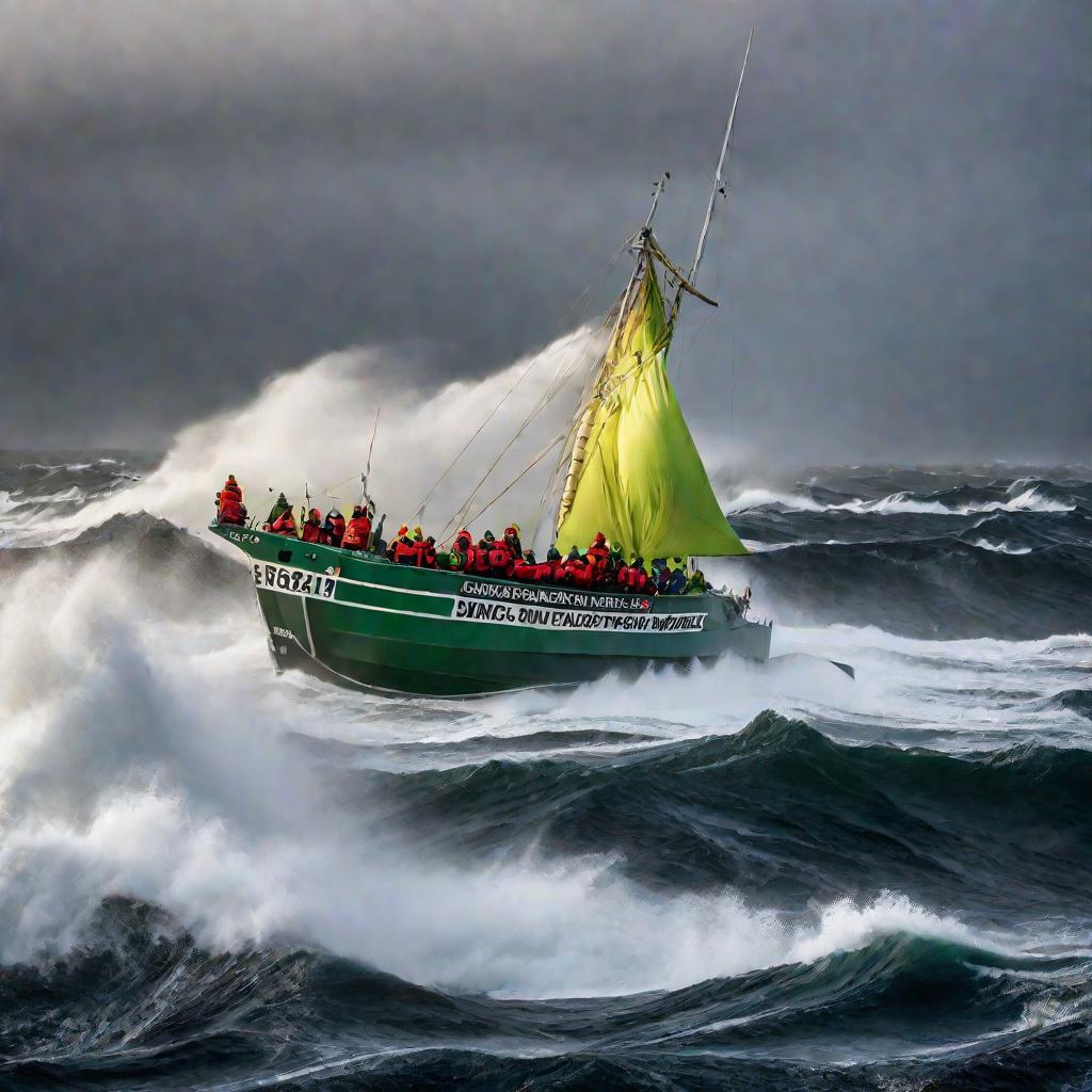 Активисты Гринпис протестуют на лодке против китобойного судна