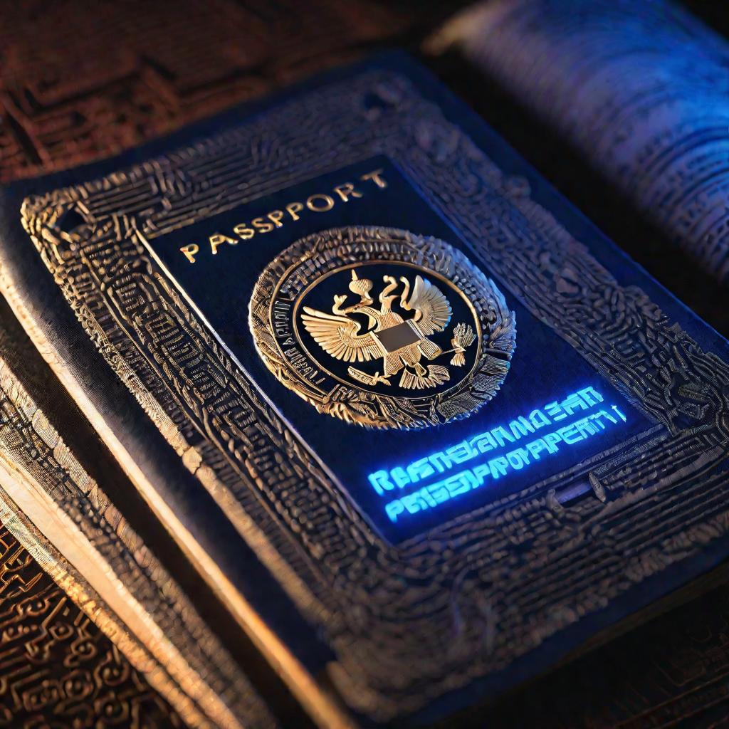 Крупный план штампа в паспорте о регистрации без прав собственности на странице с личными данными кириллицей.