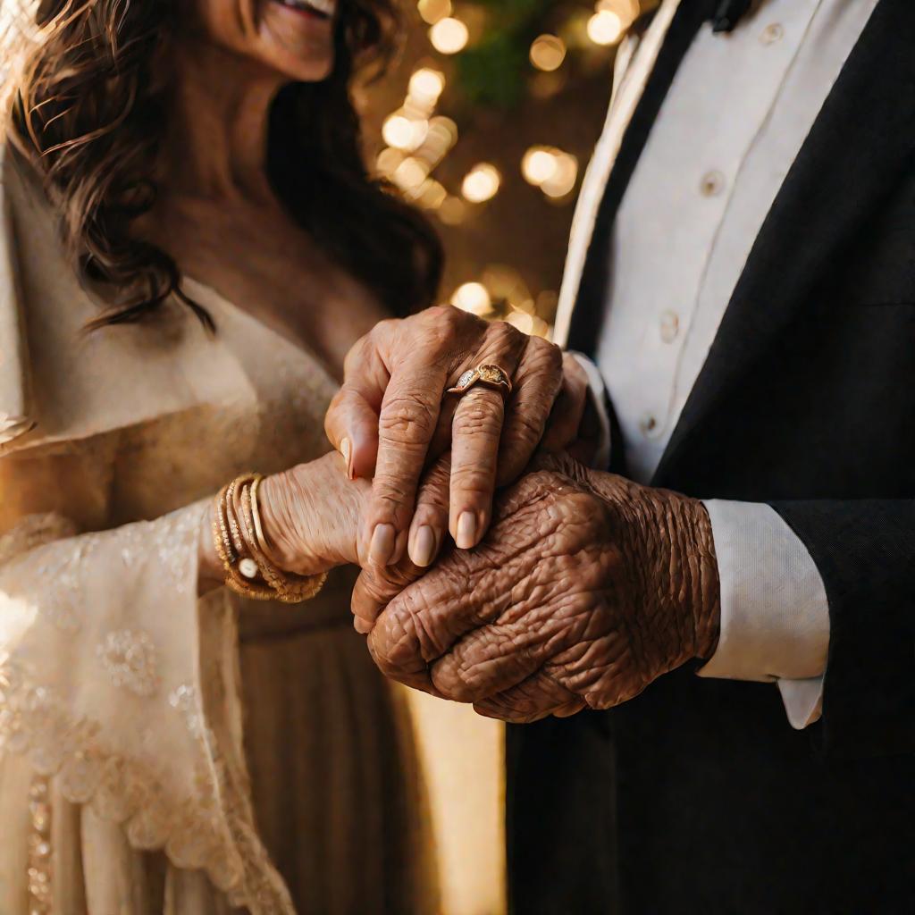 Пожилые супруги держатся за руки