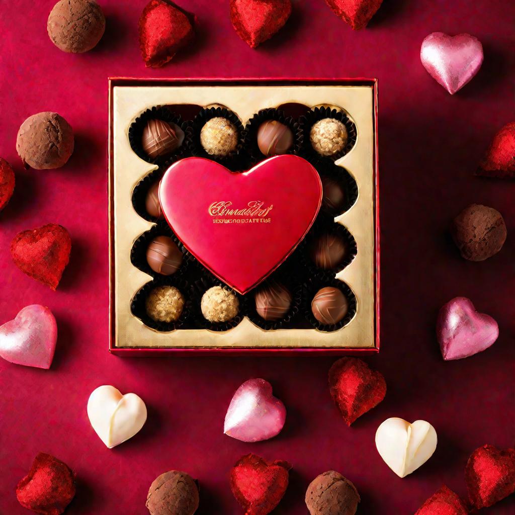 Шоколадные конфеты в форме сердца в бархатной коробке
