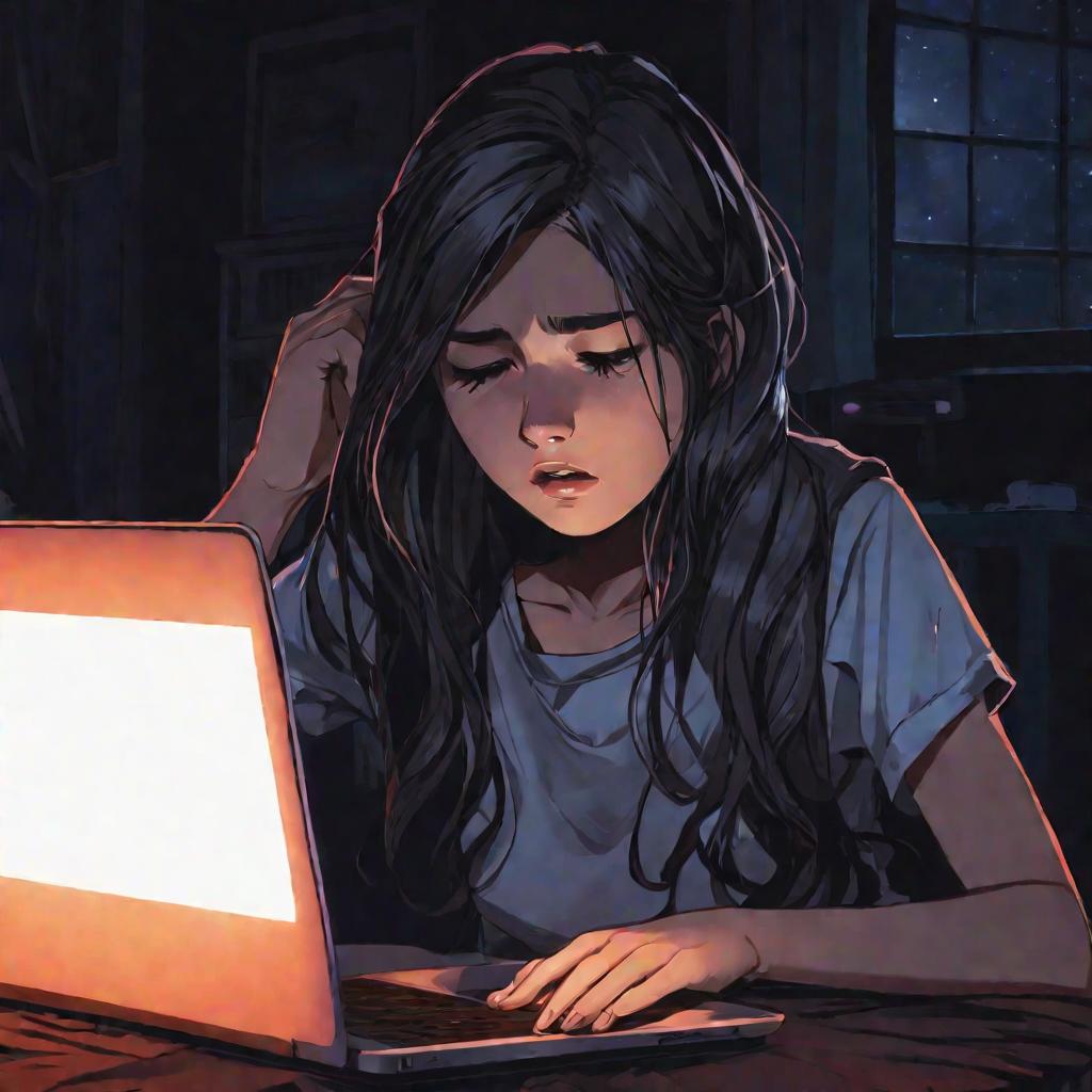 Девушка плачет из-за кибербуллинга