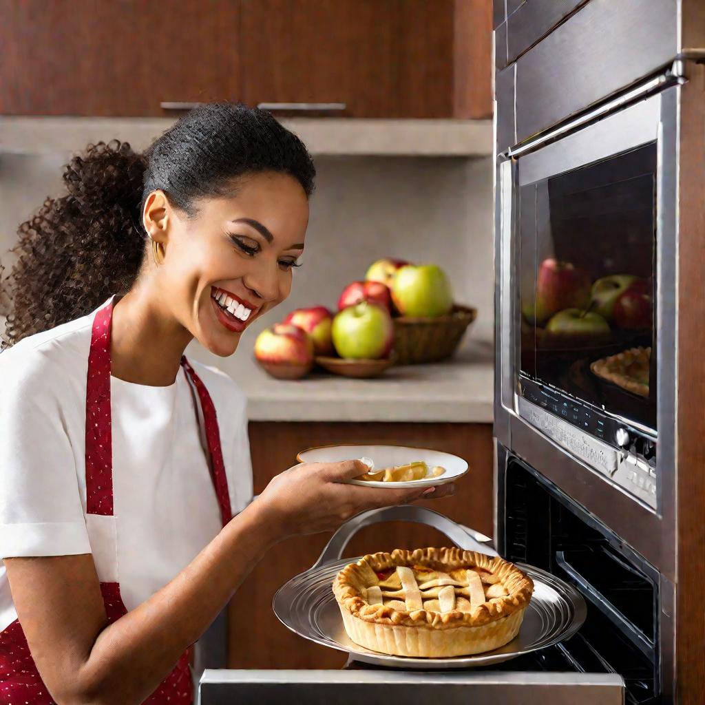 Женщина достает яблочный пирог
