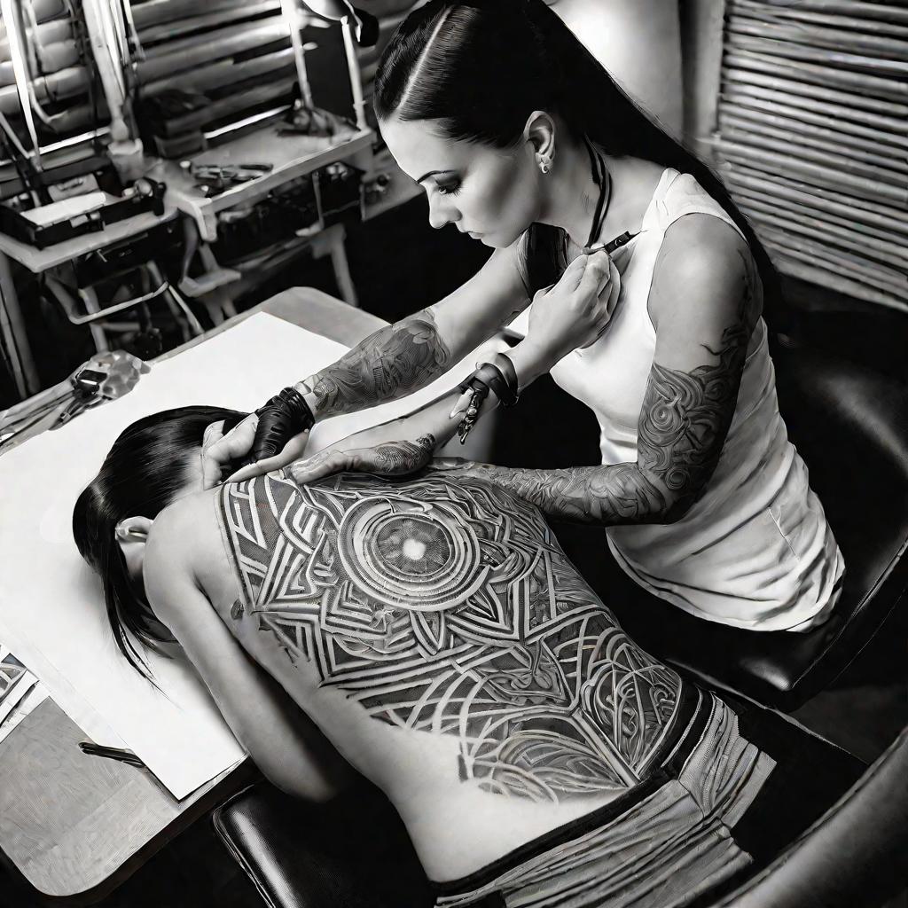 Процесс набивания татуировки