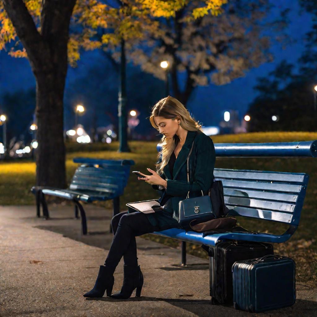 Одинокая грустная женщина на скамейке осенью
