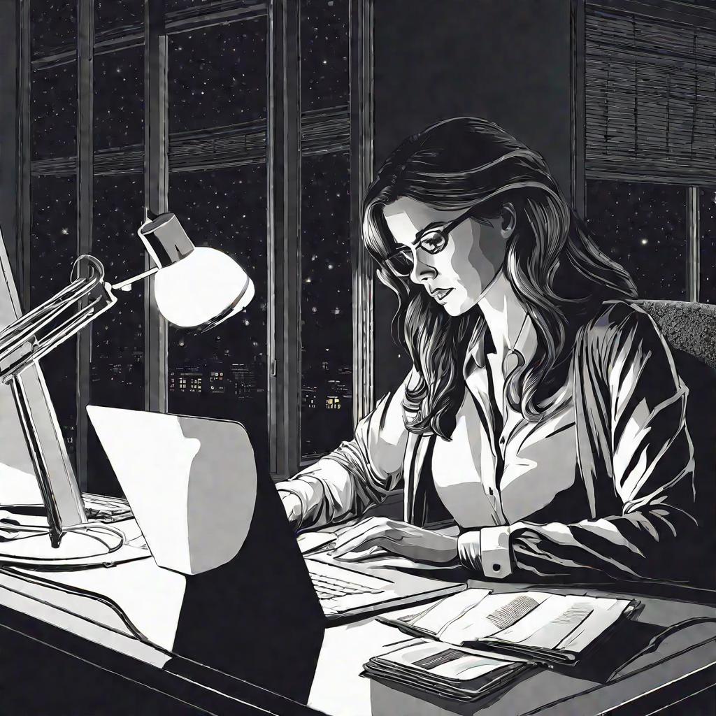 Женщина работает дома ночью