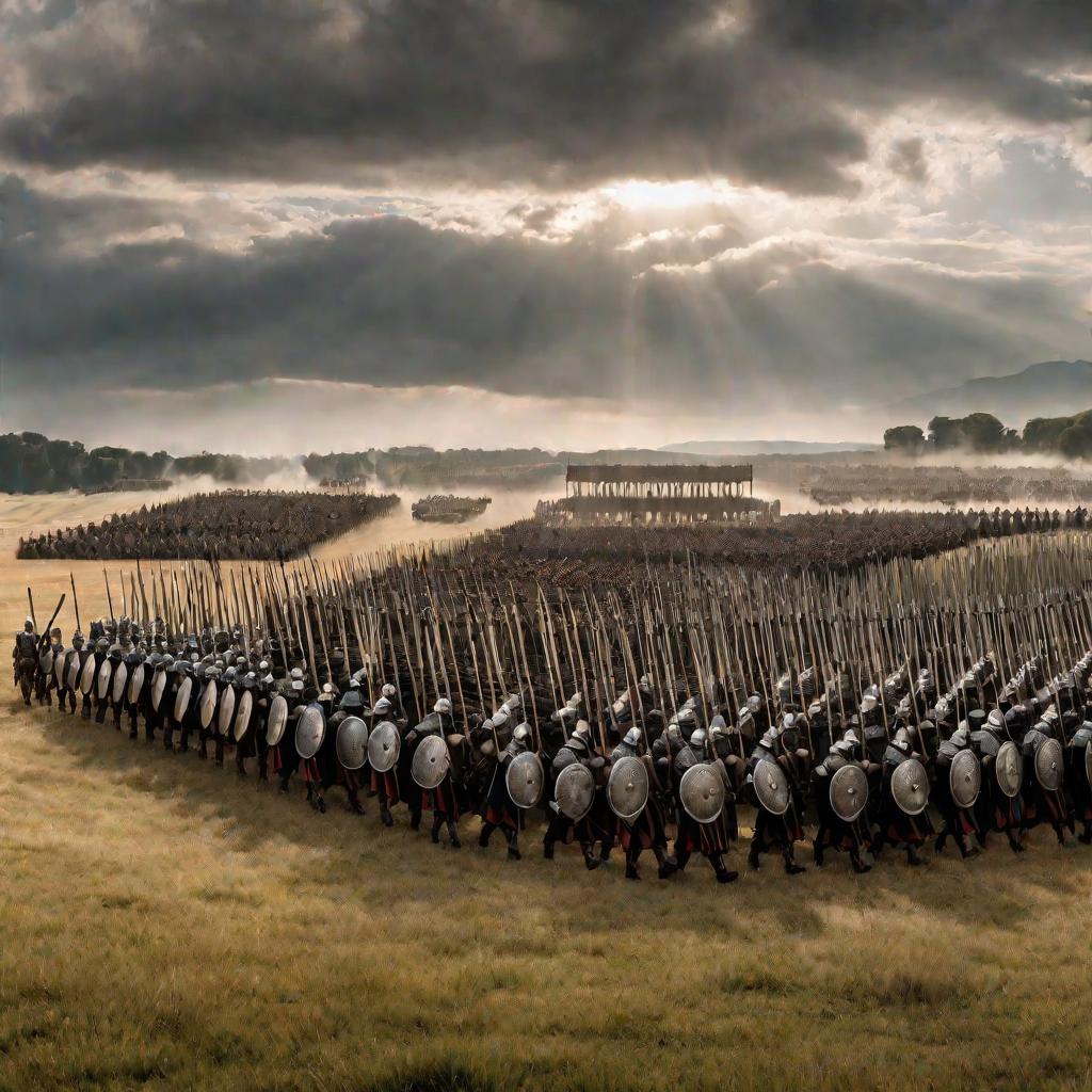 Римская армия марширует по равнине.