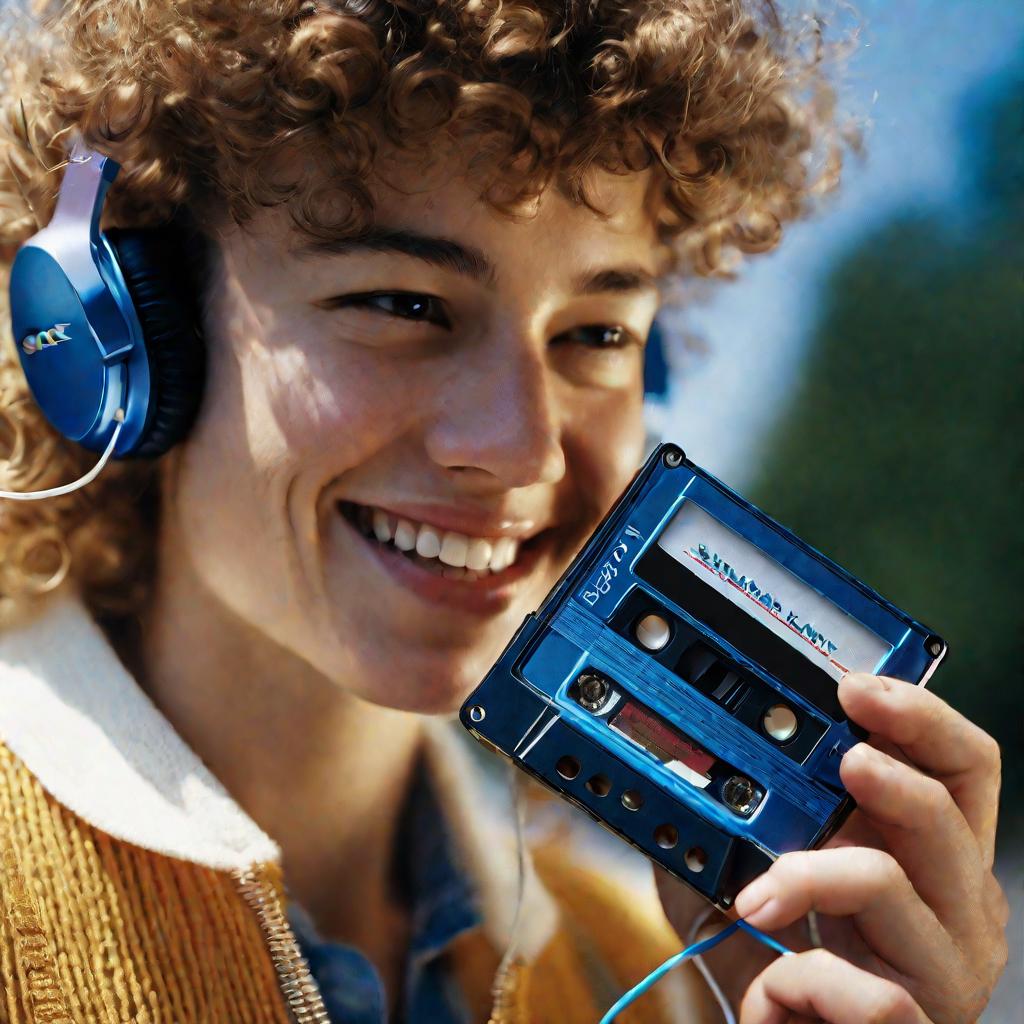Портрет человека с кассетным плеером Sony Walkman