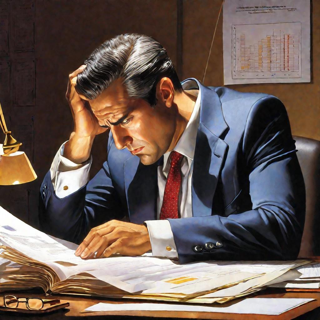 Портрет обеспокоенного мужчины за рабочим столом