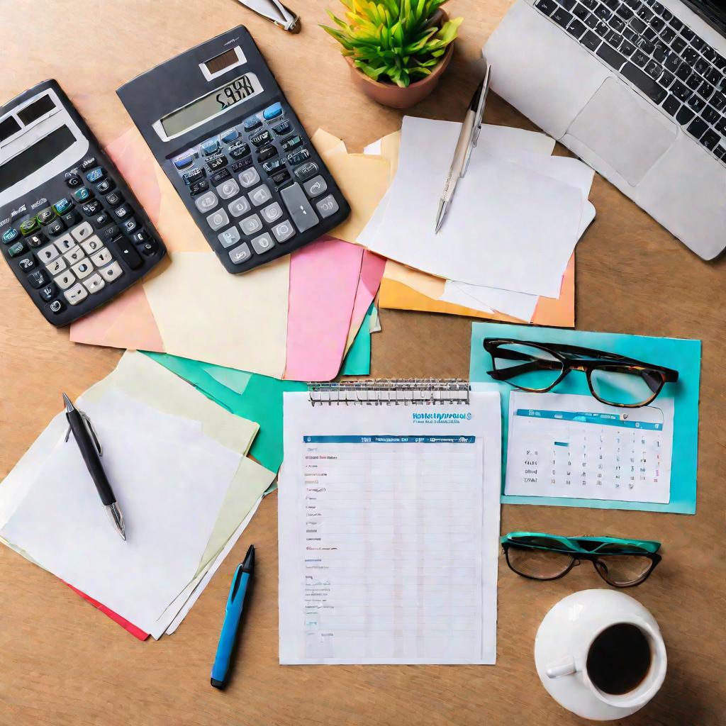 Бумаги и калькулятор на рабочем столе
