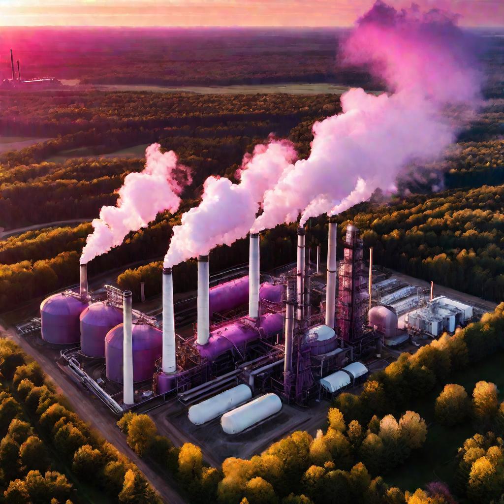 Воздушный вид завода углекислоты на закате