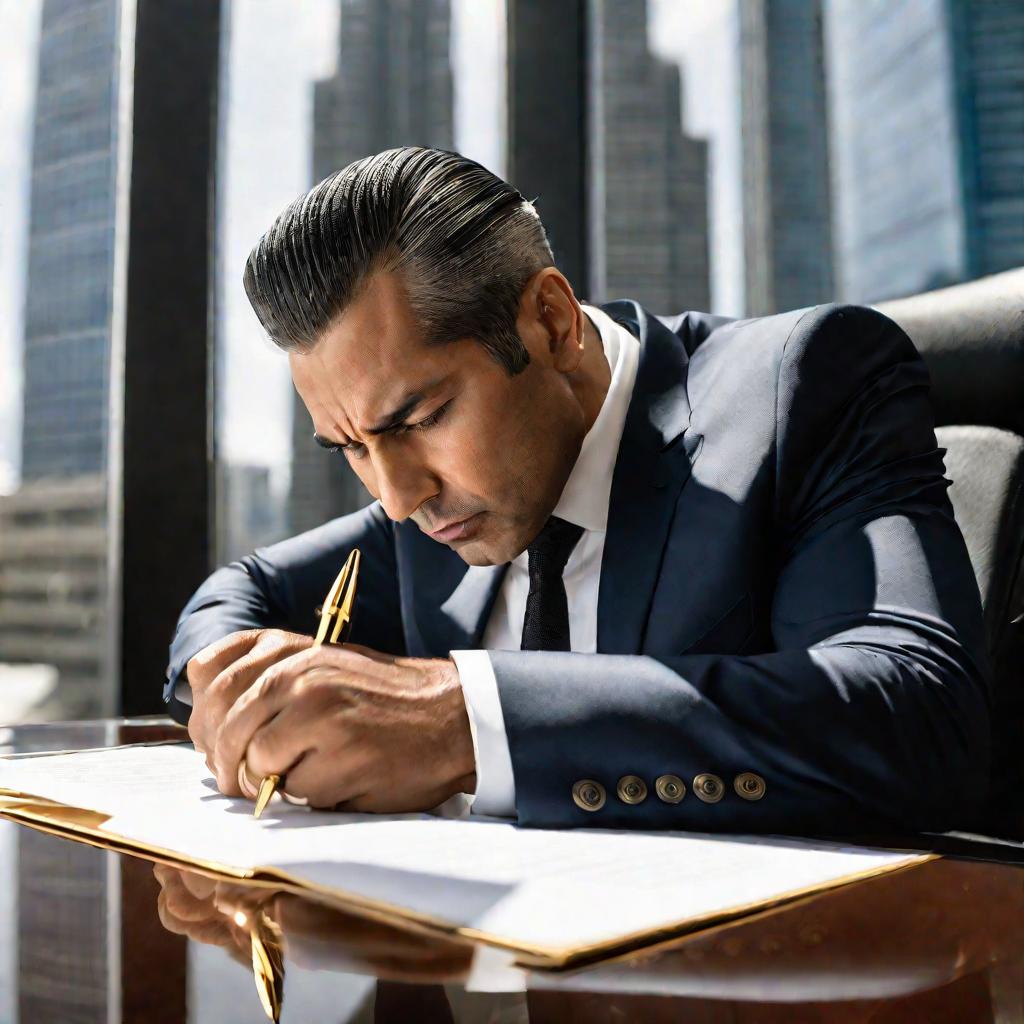 Портрет бизнесмена, подписывающего контракт