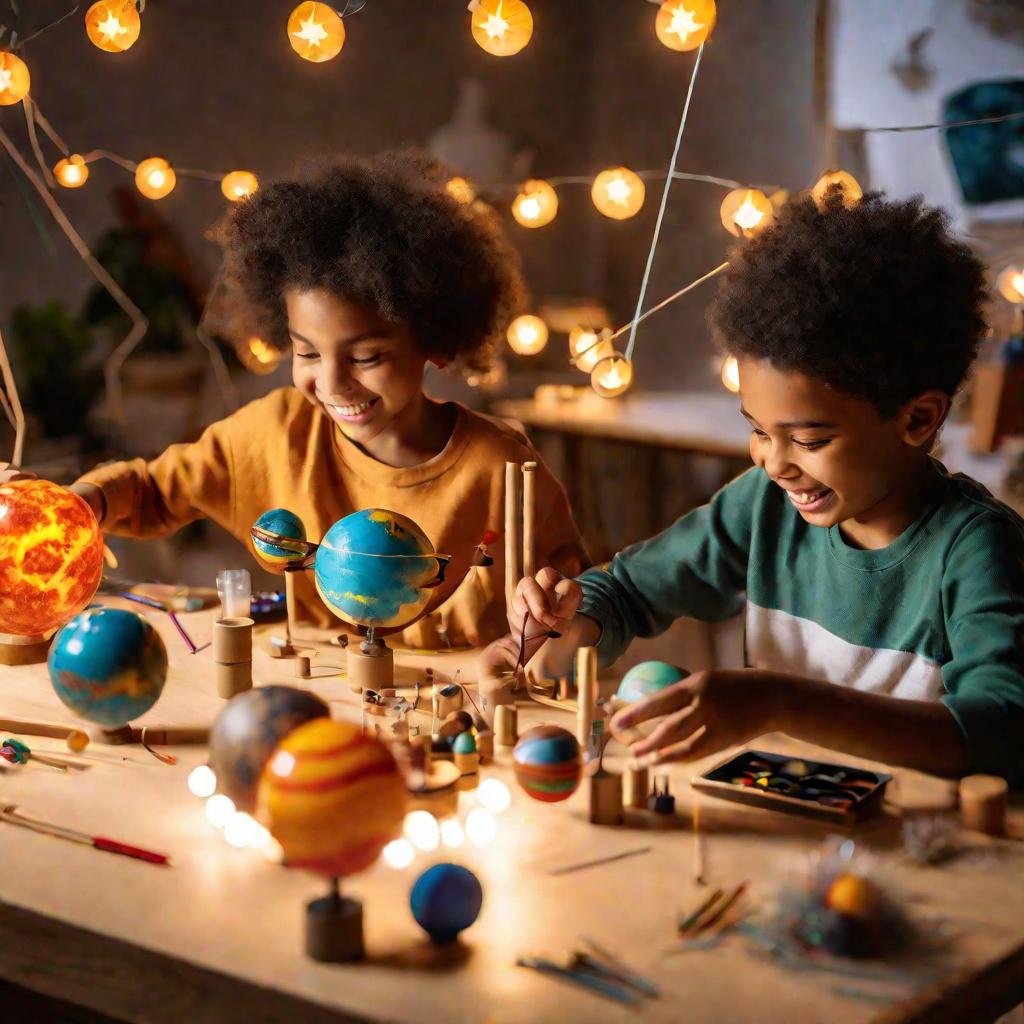 Дети создают макет солнечной системы