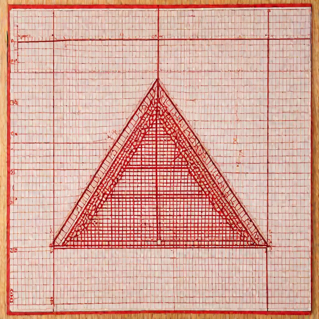 На фото крупным планом треугольник с углами 60 градусов на миллиметровке, с проведенной красным маркером биссектрисой, делящей угол пополам