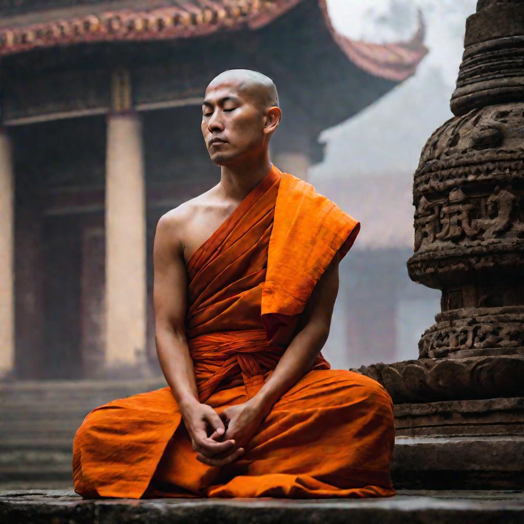 Буддистский монах медитирует