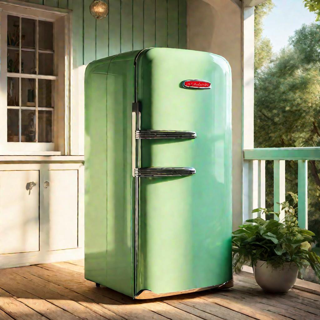 Холодильник в стиле ретро на веранде