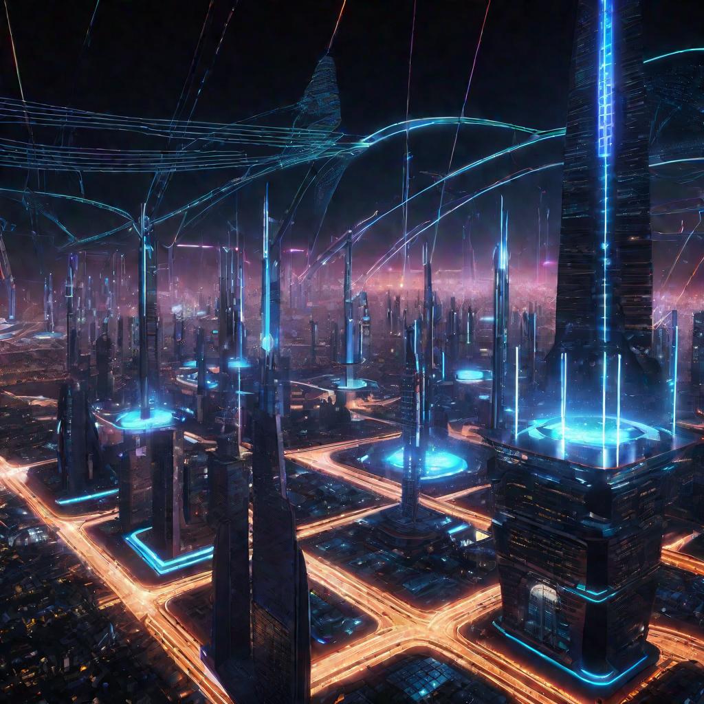 Город будущего с графиком магнитного момента