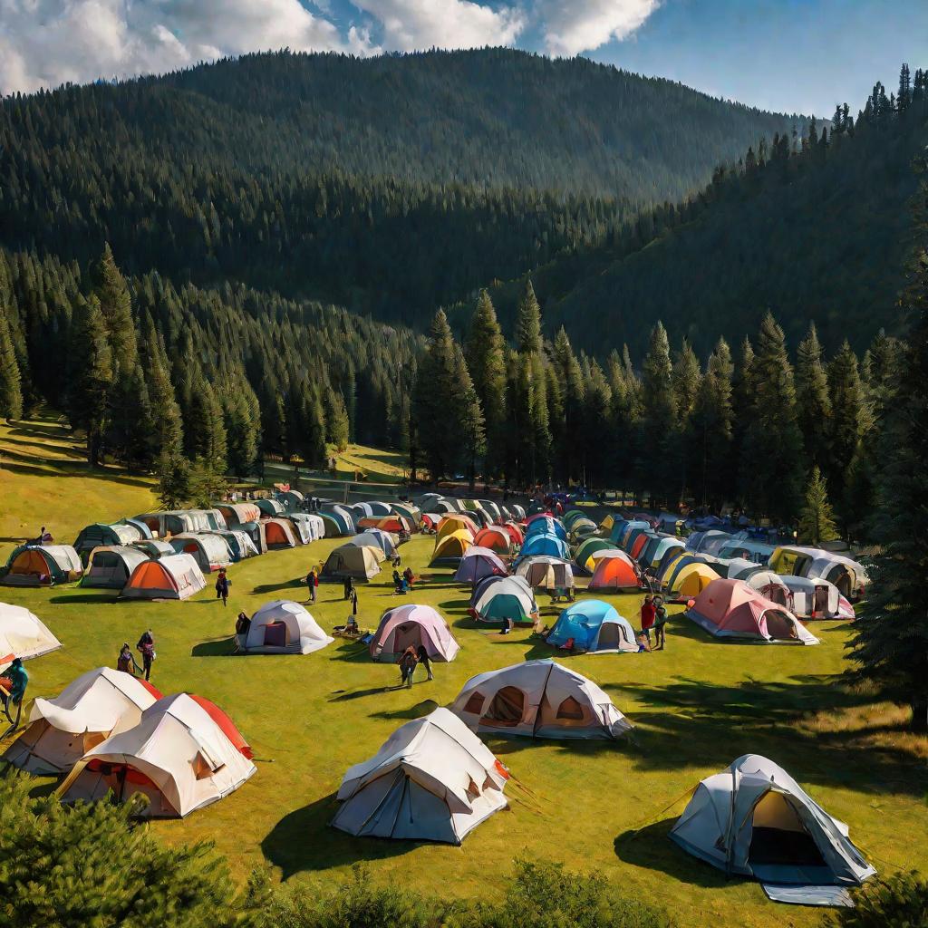 Лагерь с палатками в горах