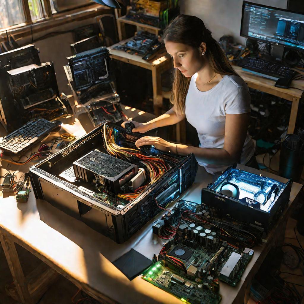 Девушка собирает игровой компьютер