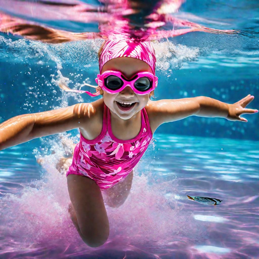 Девочка учится плавать баттерфляем