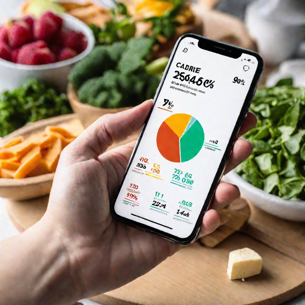 Смартфон с приложением для подсчета калорий