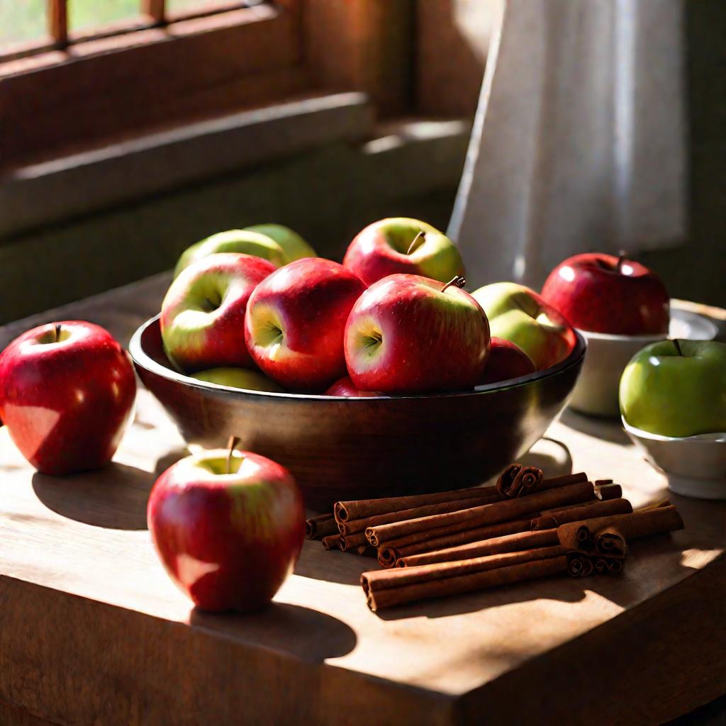 Крупный план стола с яблоками