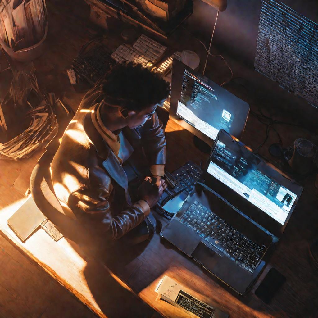 Молодой человек за ноутбуком, отчаянно пытающийся получить код подтверждения в Инстаграм