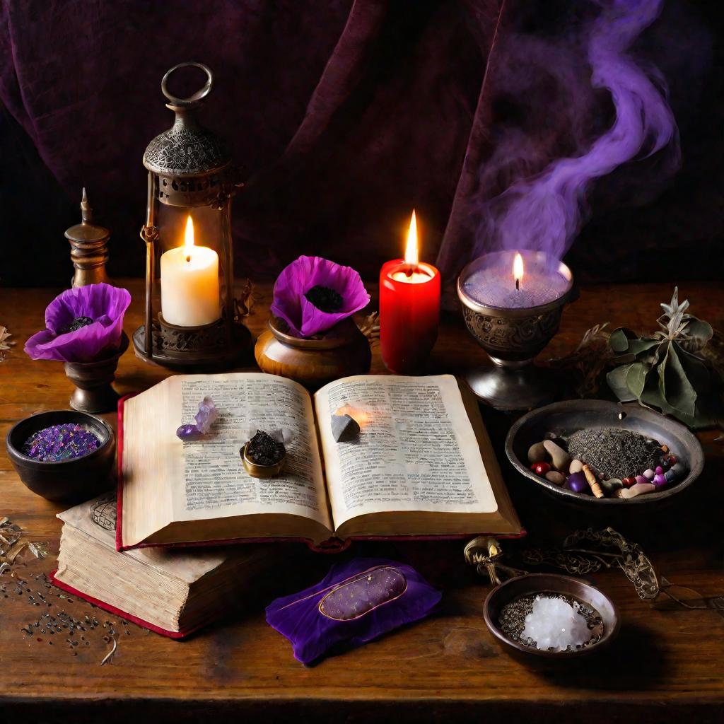 магические атрибуты для ритуала на столе