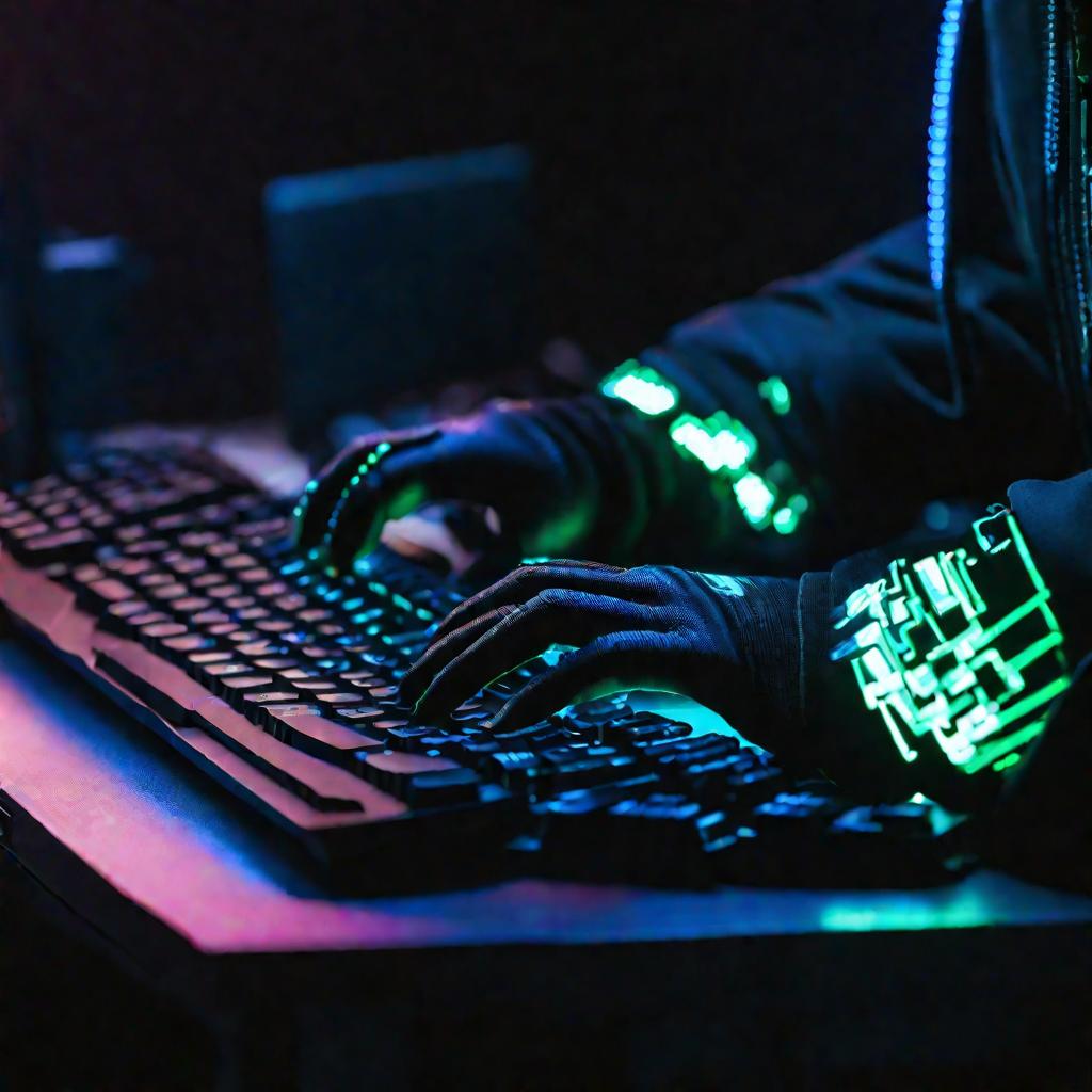 Руки хакера, печатающего на клавиатуре