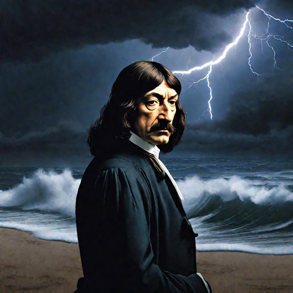 Портрет Декарта на берегу бушующего моря во время грозы