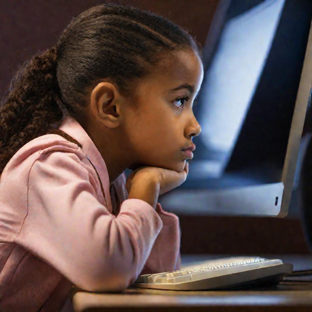 Девочка смотрит в компьютер
