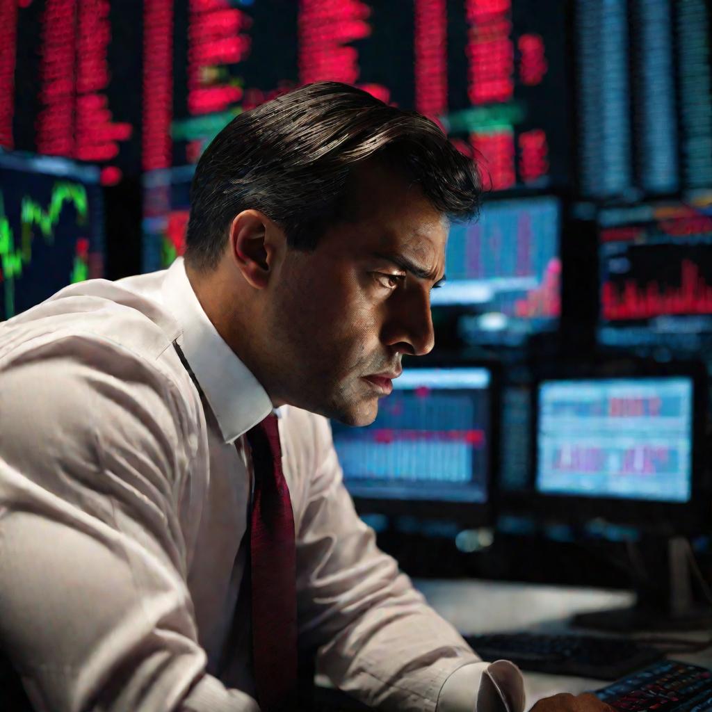 Мужчина смотрит график падения фондового рынка