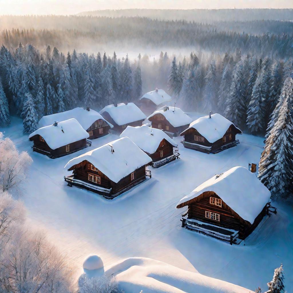 Зимняя русская деревня утром