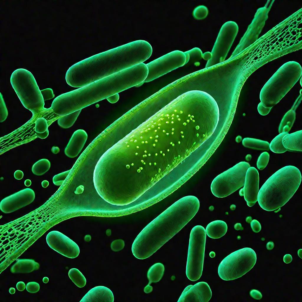 Флуоресцирующая под микроскопом клетка легионеллы