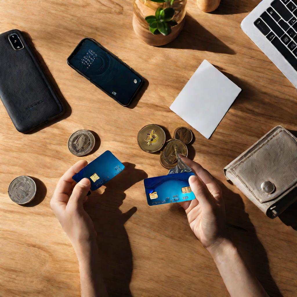 Размагниченная кредитная карта с трещинами лежит на столе рядом с новой картой и другими предметами