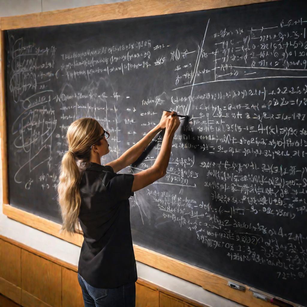 Преподаватель пишет формулы двойного интеграла на доске