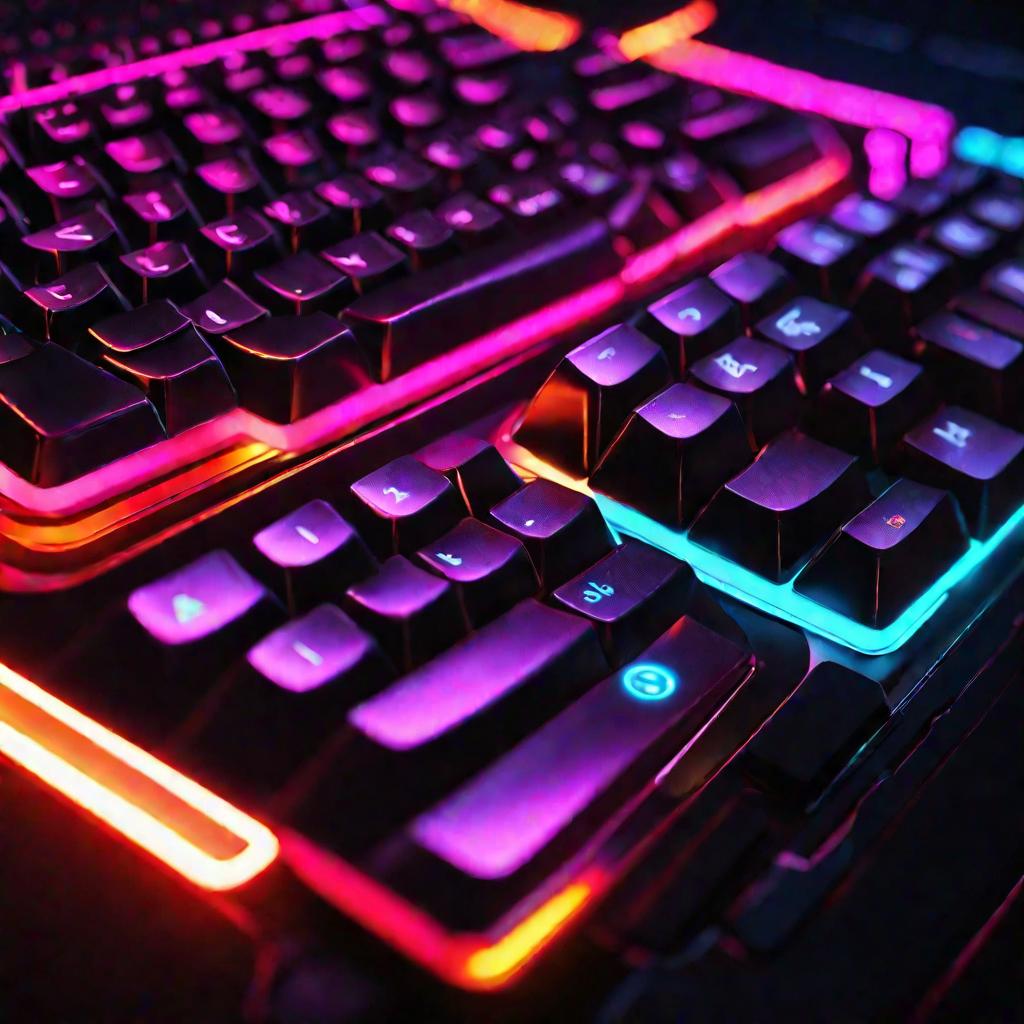 Клавиатура с подсветкой, мерцающей разными цветами.