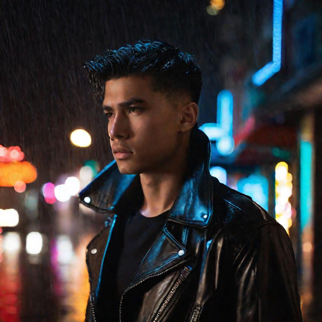 Портрет молодого человека ночью на улице города
