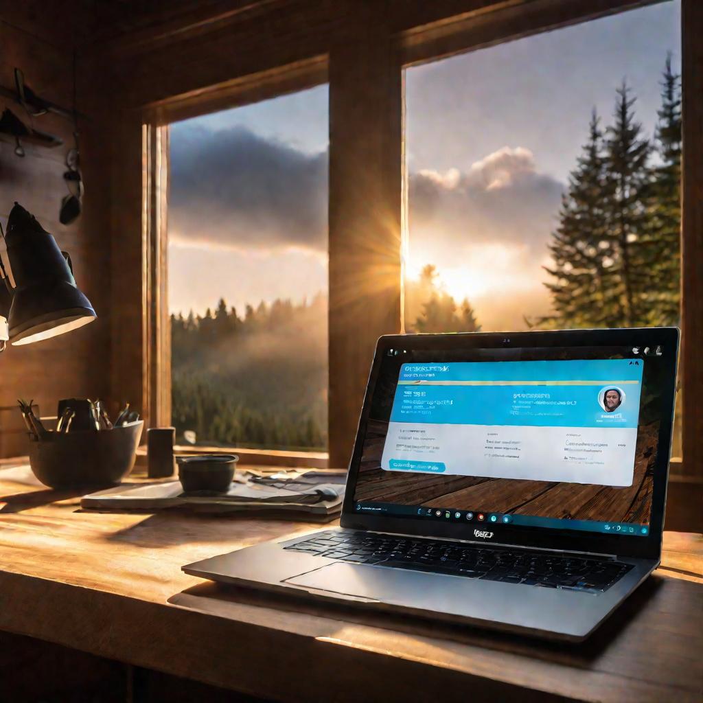 Ноутбук на столе с открытой страницей восстановления пароля Skype
