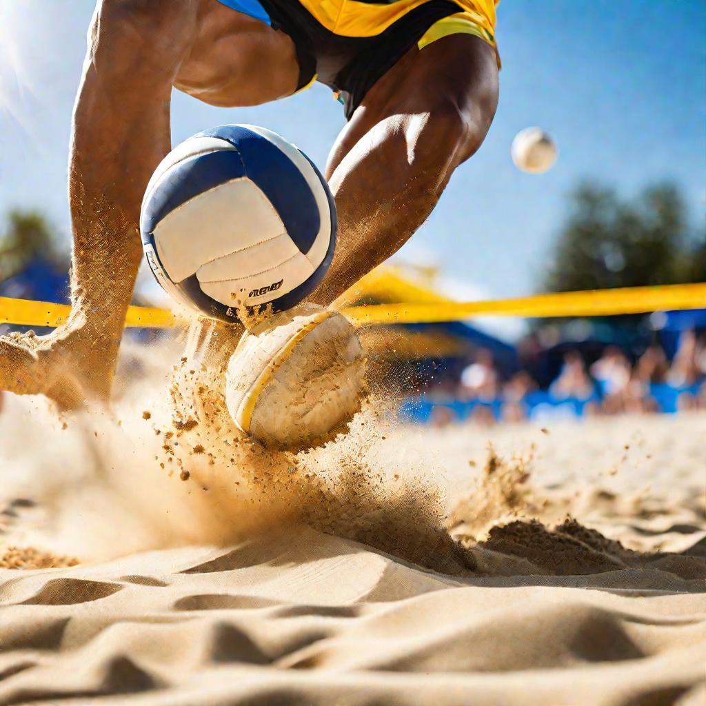 Крупный план удара по мячу в пляжном волейболе