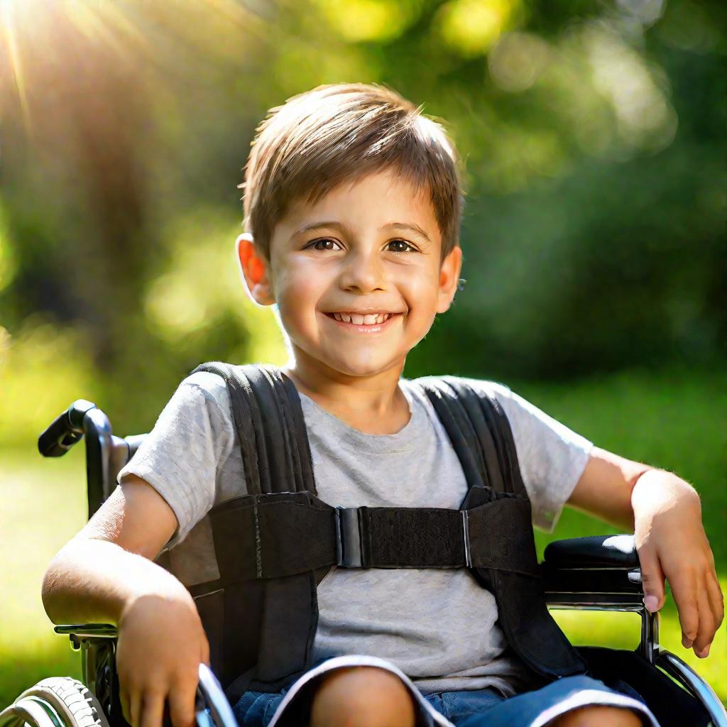 Ребенок-инвалид в коляске на улице